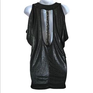 Penelope Project Shimmering Black Mini Dress W/Jeweled Detail Cutout Back Size M